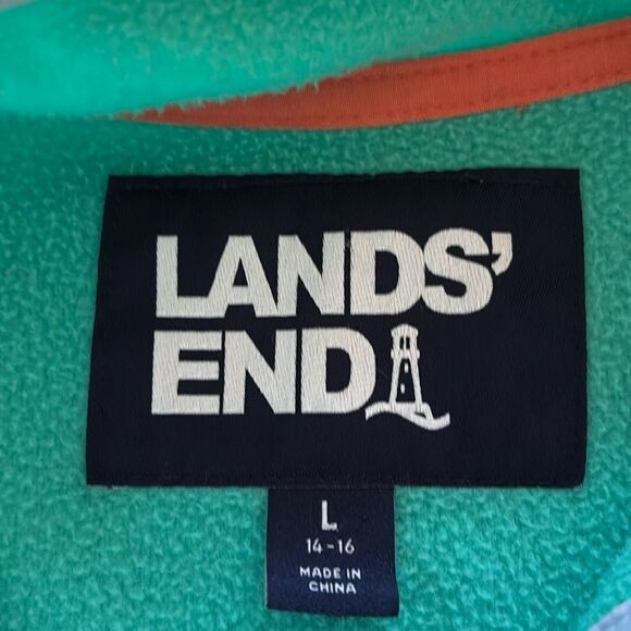 Lands’ End Women's Large Heritage Fleece Snap Neck Pullover striped sweatshirt - Picture 7 of 8